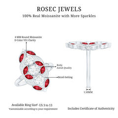 Certified Lab Grown Ruby Art Deco Statement Ring with Moissanite