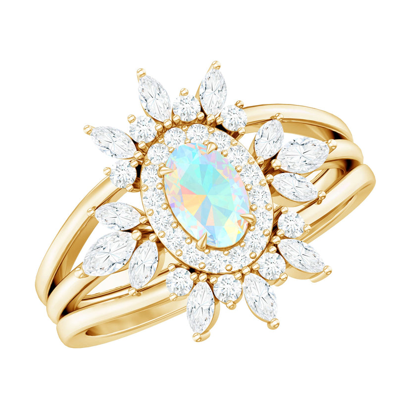 Natural Certified Ethiopian Opal Engagement Ring Set of 3