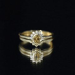 Natural Oval Citrine Promise Ring Set with Diamond