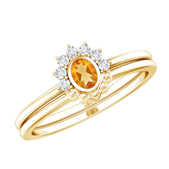 Natural Oval Citrine Promise Ring Set with Diamond