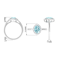Aquamarine Oval Halo Engagement Ring with Diamond