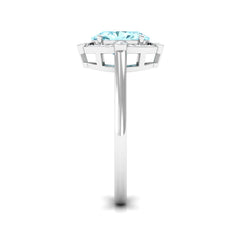 Aquamarine Oval Halo Engagement Ring with Diamond