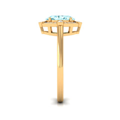 Aquamarine Oval Halo Engagement Ring with Diamond