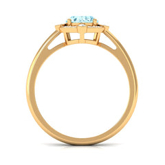 Aquamarine Oval Halo Engagement Ring with Diamond