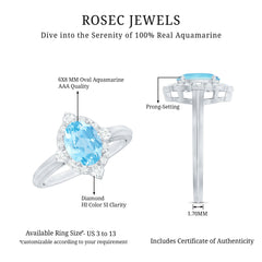 1.50 CT Art Deco Engagement Ring with Oval Shape Aquamarine and Diamond Accent