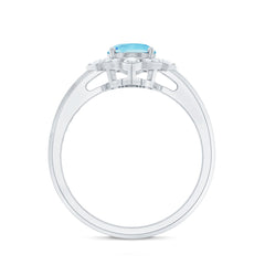 1.50 CT Art Deco Engagement Ring with Oval Shape Aquamarine and Diamond Accent