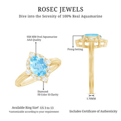 1.50 CT Art Deco Engagement Ring with Oval Shape Aquamarine and Diamond Accent