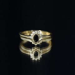 Genuine Black Onyx and Diamond Promise Ring Set in Yellow Gold Plated Silver