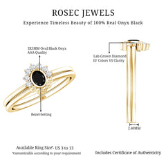 Genuine Black Onyx and Diamond Promise Ring Set in Yellow Gold Plated Silver