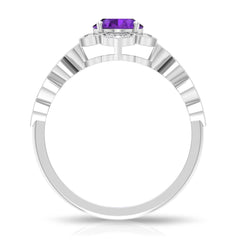Solitaire Amethyst Engagement Ring with Diamond Accent