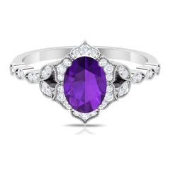 Solitaire Amethyst Engagement Ring with Diamond Accent