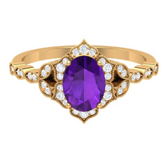 Solitaire Amethyst Engagement Ring with Diamond Accent