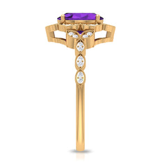 Solitaire Amethyst Engagement Ring with Diamond Accent