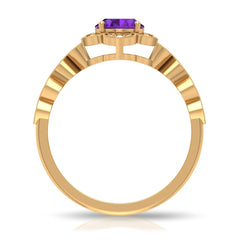 Solitaire Amethyst Engagement Ring with Diamond Accent