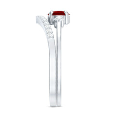 Simple Lab Created Ruby and Diamond Stackable Wedding Ring Set