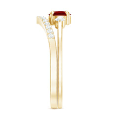 Simple Lab Created Ruby and Diamond Stackable Wedding Ring Set