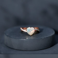 Natural 8mm Ethiopian Opal Heart Shaped Engagement Ring With Certificate
