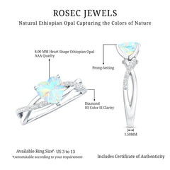Natural 8mm Ethiopian Opal Heart Shaped Engagement Ring With Certificate
