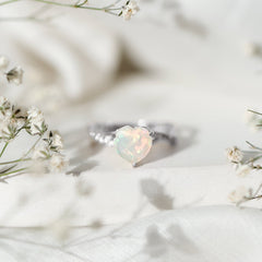 Natural 8mm Ethiopian Opal Heart Shaped Engagement Ring With Certificate