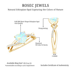 Natural 8mm Ethiopian Opal Heart Shaped Engagement Ring With Certificate
