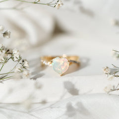 Natural 8mm Ethiopian Opal Heart Shaped Engagement Ring With Certificate