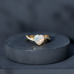 Natural 8mm Ethiopian Opal Heart Shaped Engagement Ring With Certificate