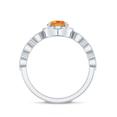 Vintage Inspired 7mm Citrine Engagement Ring with Diamond Halo