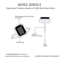 Emerald Cut 7X9MM Black Onyx and Diamond Engagement Ring