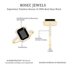 Emerald Cut 7X9MM Black Onyx and Diamond Engagement Ring