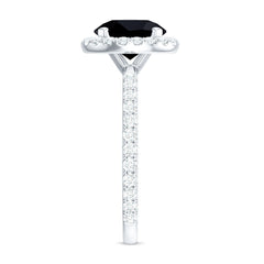 8mm Round Shape Black Onyx Engagement Ring with Diamond Halo