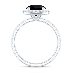 8mm Round Shape Black Onyx Engagement Ring with Diamond Halo