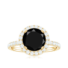 8mm Round Shape Black Onyx Engagement Ring with Diamond Halo