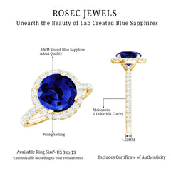Certified 2.7 Carat Lab Grown Blue Sapphire Halo Engagement Ring with Moissanite