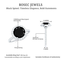 Natural Black Spinel Engagement Ring with Diamond Halo