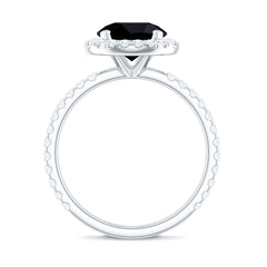 Natural Black Spinel Engagement Ring with Diamond Halo