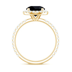 Natural Black Spinel Engagement Ring with Diamond Halo