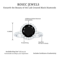Lab Grown Black Diamond Classic Halo Engagement Ring with Diamond