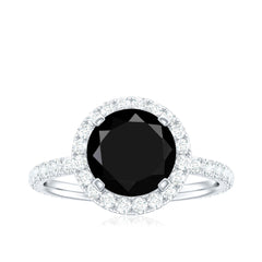 Lab Grown Black Diamond Classic Halo Engagement Ring with Diamond