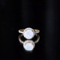 Certified Genuine 8mm Ethiopian Opal Engagement Ring with Halo