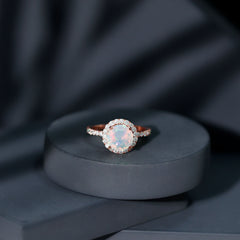 Certified Genuine 8mm Ethiopian Opal Engagement Ring with Halo