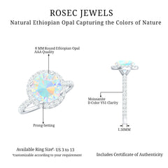 Certified Genuine 8mm Ethiopian Opal Engagement Ring with Halo