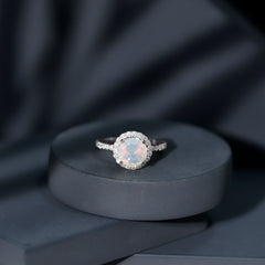 Certified Genuine 8mm Ethiopian Opal Engagement Ring with Halo