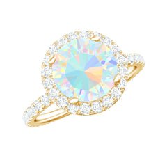 Certified Genuine 8mm Ethiopian Opal Engagement Ring with Halo