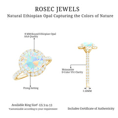 Certified Genuine 8mm Ethiopian Opal Engagement Ring with Halo