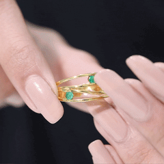 Contemporary Emerald Three Stone Ring in Split Shank