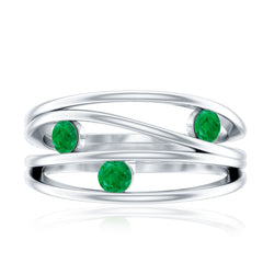 Contemporary Emerald Three Stone Ring in Split Shank