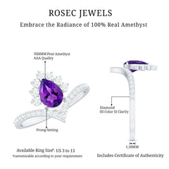 Pear Amethyst and Diamond Designer Ring