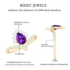 Pear Amethyst and Diamond Designer Ring