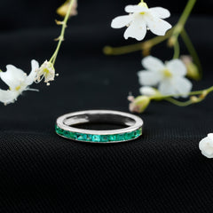 Real Emerald Princess Cut Half Eternity Ring
