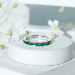 Real Emerald Princess Cut Half Eternity Ring